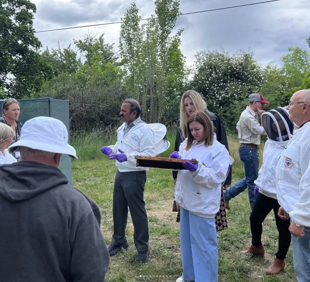 beekeepers standing in a field